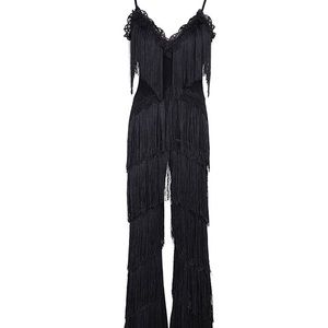 Spaghetti strap V-neck tassel jumpsuit